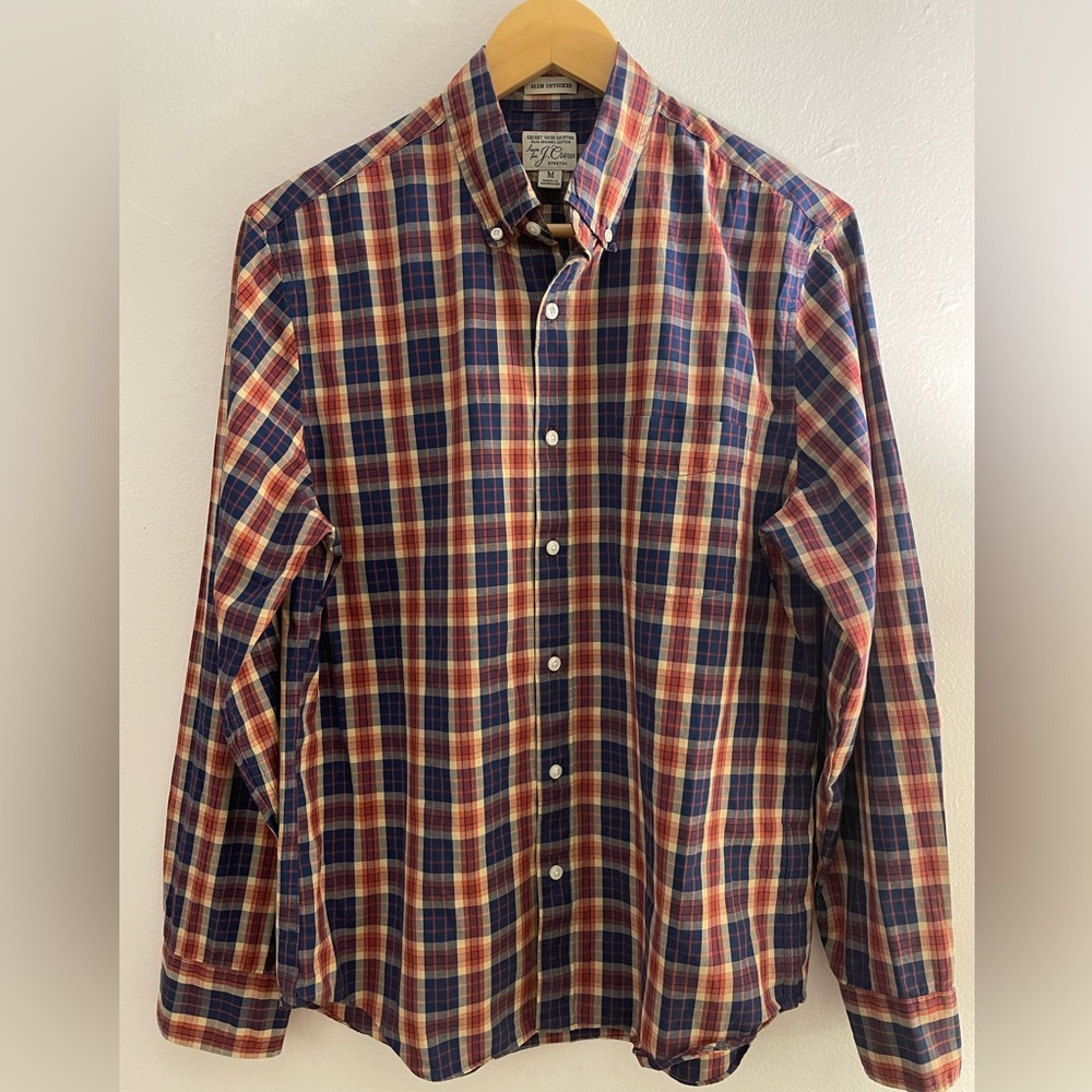 J Crew Slim Untucked Blue Orange checkered shirt size Medium